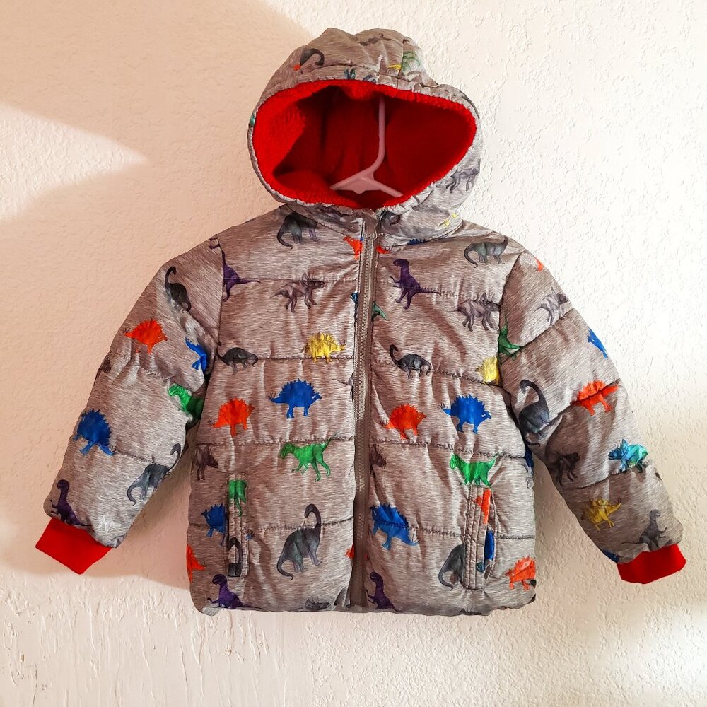Swiss Tech Toddler Boys Puffer Coat Dinosaur Hood  Size 3T